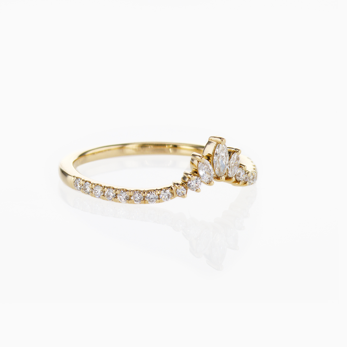 Marquise and Round Diamond Stackable Wedding Band, 14k Yellow Gold
